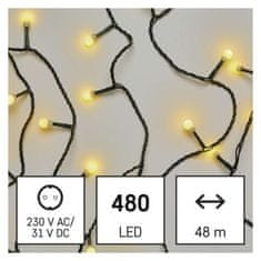 EMOS LED vianočná cherry reťaz – guličky, 48 m, vonkajšia aj vnútorná, teplá biela, časovač