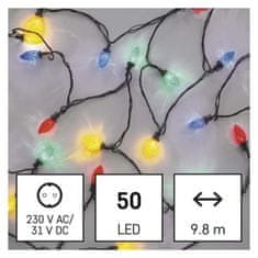 EMOS LED vianočná reťaz, farebné žiarovky, 9,8 m, multicolor, multifunkčná