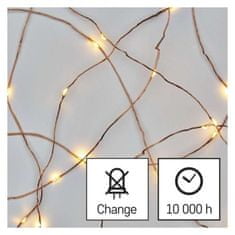 EMOS LED vianočná nano reťaz medená, 10 m, vonkajšia aj vnútorná, teplá biela, časovač