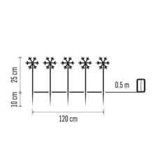 EMOS LED vianoč. zapichovacie vločky, 35 cm, 3x AA, vonkaj. aj vnútor., studená biela, časovač