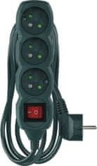 EMOS Prodlužovací kabel 2 m / 3 zásuvky / s vypínačem / zelený / 1 mm2