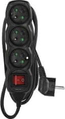 EMOS Prodlužovací kabel 2 m / 3 zásuvky / s vypínačem / černý / PVC / 1 mm2