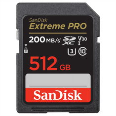 SanDisk Extreme PRO 512 GB SDXC Memory Card 200 MB/s and 140 MB/s, UHS-I, Class 10, U3, V30