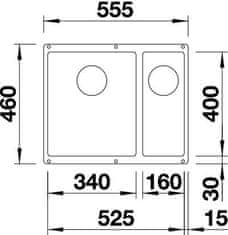 BLANCO Blanco Subline 340/160-U, silgranitový drez pod pracovnú dosku 555x460x190 mm, drez vľavo, 1,5-komorový, sivá skala, BLA-523549