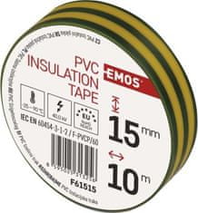 EMOS Izolačná páska PVC 15mm / 10m zelenožltá