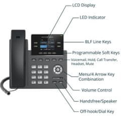 Grandstream GRP2612P, 2.4" TFT bar. displej, 2 SIP účty, 4 prog. hr., 16 BLF hr., PoE, 10/100Mbps