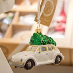 Decor By Glassor Vianočná ozdoba – autíčko so stromčekom, biele
