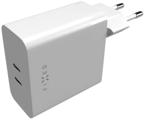 FIXED síťová nabíječka, 2x USB-C, PD, 65W, biela