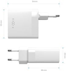 FIXED síťová nabíječka, 2x USB-C, PD, 65W, biela