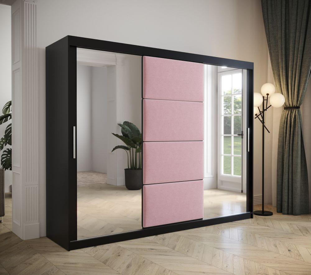 Veneti Šatníková skriňa s posuvnými dverami 250 cm TALIA - čierna / ružová