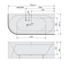 POLYSAN VIVA R MONOLITH asymetrická vaňa 170x75x60cm, biela/čierna 78119MB - Polysan