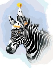 ZUTY Maľovanie podľa čísel - ZEBRA S PARTY ČIAPOČKOU (LARRY HERSBERGER) 40x50 cm NO