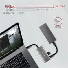 AXAGON húb USB-C SUPERSPEED / HMC-4G2 / USB 3.2 Gen2 / 2x USB-C / 2x USB-A / 10GB/s / 0,13m