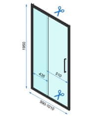 REA Rapid Slide, posuvné sprchové dvere 100x195cm, 6mm číre sklo, čierny profil, REA-K6400