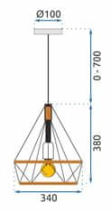 Toolight Stropné svietidlo, geometrické zavesenie, podkrovný štýl, lano APP679-1CP