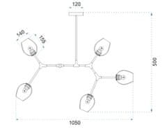 Toolight Sklenené gule 5 ramienková závesná lampa APP506-5C zlatá
