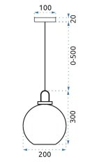 Toolight Sklenená guľa 20 cm závesné stropné svietidlo APP629-1CP