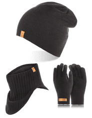 Brødrene 3W1 zimná čiapka rúrka šál zimné rukavice CZ4 + K1 + R1 čierna