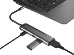 Natec multiport adaptér FOWLER SLIM HUB 4v1, 2X USB 3.0 HUB, HDMI 4K, USB-C PD