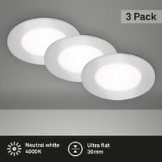 BRILONER BRILONER LED vstavané svietidlá 3ks sada, pr.8,6 cm, 3x LED, 3 W, 350 lm, matný chróm BRI 7125-434