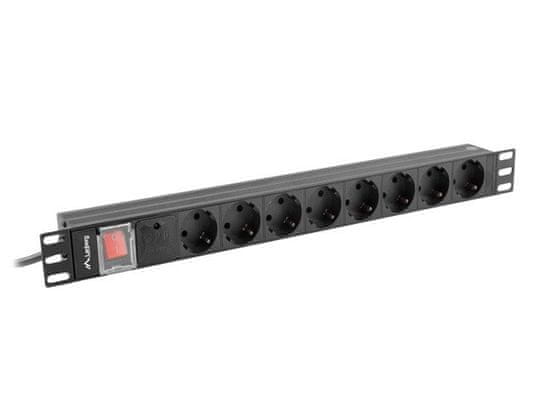 shumee LANBERG POWER STRIP RACK PDU 19" (1U, 16A, 8X SHUKO, 2M, ČERNÁ) PDU-08F-0200-BK