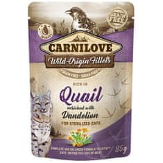 Carnilove Cat vreciek. Rich in Quail Enriched with Dandelion pre sterilizované 85 g