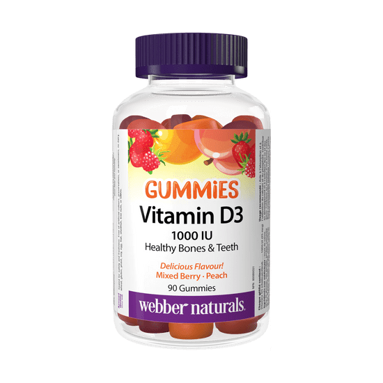 Webber Naturals Vitamín D3 Gummies 1000 IU príchuť lesného ovocia a broskyne
