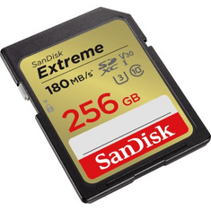 SanDisk Extreme 256 GB SDXC Memory Card 180 MB/s a 130 MB/s UHS-I, Class 10, U3, V30