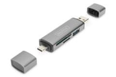 Digitus dvojitá čítačka kariet OTG (USB-C + USB 3.0) 1x SD, 1x MicroSD, 1x USB 3.0, šedá