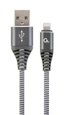 Gembird kábel nabíjací Lightning 8-pin (M) na USB 2.0 (M), prémiový, opletený, metal konektory, 2 m, šedo-strieborný