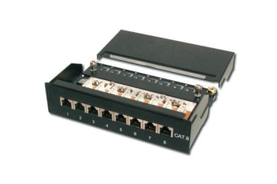 Digitus Desktop CAT 6 Patch Panel, tienený Class E, 8-port RJ45, 8P8C, LSA, čierny, 482x44x109