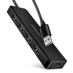 AXAGON HUE-C1A, 4x USB 5Gbps TRAVEL húb, USB-C napájací konektor, kábel USB-A 19cm