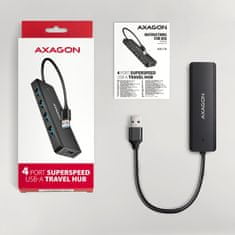 AXAGON HUE-C1A, 4x USB 5Gbps TRAVEL húb, USB-C napájací konektor, kábel USB-A 19cm