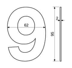 Číslo domové č.9 95mm nerez ČER