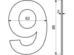 Číslo domové č.9 95mm nerez ČER