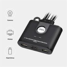 Aten 2-port HDMI KVM USB mini, integrované káble, tlačidlo na prepínanie