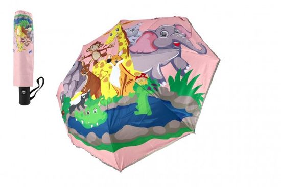 Teddies Dáždnik Zvieratká skladacia vystreľovacia látka/kov 28cm ružový