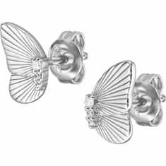 Fossil Slušivé strieborné náušnice Butterflies s kryštálmi JFS00621040