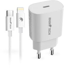 RhinoTech síťová nabíječka USB-C, 25W, biela + USB-C - Lightning kábel, 27W, 1m, biela