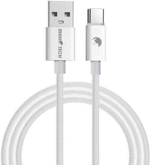 RhinoTech kábel USB-A - USB-C, 27W, 1m, opletený, biela