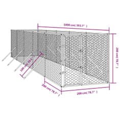 Petromila vidaXL Vonkajší koterec pre psov strieborný 2x10x2 m pozinkovaná oceľ