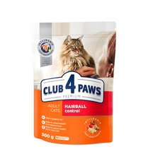 Club4Paws Premium CLUB 4 PAWS PREMIUM KOMPLETNÉ SUCHÉ KRMIVO PRE DOSPELÉ MAČKY - ODSTRAŇOVANIE CHLUPOV Z TRÁVIACEHO TRÁVANIA 15x0,3 KG