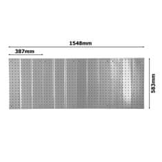 botle Kovová stena na náradie 155x72cm Úložný systém s držiakmi na náradie Háčiky na náradie Perforovaná doska Dielňa Garáž Pegboard Elektrické náradie Perforovaná stena Silná zásuvná polica Závesná polica