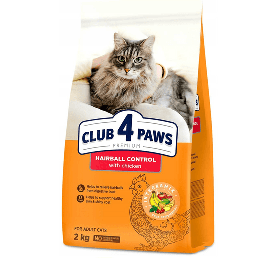 Club4Paws Premium CLUB 4 PAWS PREMIUM KOMPLETNÉ SUCHÉ KRMIVO PRE DOSPELÉ MAČKY - ODSTRAŇOVANIE VLASOV Z TRÁVIACEHO TRÁVANIA 2 KG + DARČEK!