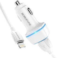 Borofone nabíjačka do auta - 2x USB - 2,4A s 1m lightning káblom - Čierna KP27936