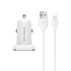 Borofone autonabíjačka s káblom - 2x USB s 2,4A káblom Lightning - Biela KP27926