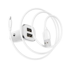 Borofone autonabíjačka s káblom - 2x USB s 2,4A káblom Lightning - Biela KP27926