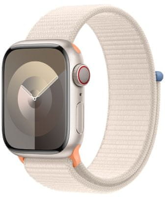 Inteligentné hodinky Apple Watch Series 9 Cellular Apple Pay Retina displej vodeodolnosť WR50 pre plávanie detekcia autonehody nové funkcie fázy spánku SOS volanie krytie proti prachu akcelerometer GPS stále zapnutý EKG monitorovanie tepu srdcovej činnosti hudobný prehrávač volanie notifikácia NFC platby Apple Pay hluk App Store Senzor pre snímanie okysličenia krvi meranie fyzickej kondície VO2 max ovládanie dvojitým poklopaním