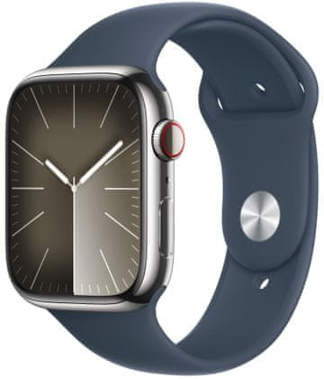 Inteligentné hodinky Apple Watch Series 9 Cellular Apple Pay Retina displej vodeodolnosť WR50 pre plávanie detekcia autonehody nové funkcie fázy spánku SOS volanie krytie proti prachu akcelerometer GPS stále zapnutý EKG monitorovanie tepu srdcovej činnosti hudobný prehrávač volanie notifikácia NFC platby Apple Pay hluk App Store Senzor pre snímanie okysličenia krvi meranie fyzickej kondície VO2 max ovládanie dvojitým poklopaním Apple Watch Series 9, Cellular, 41 mm Stainless Steel