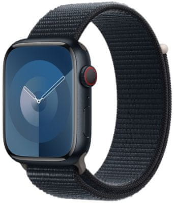 Inteligentné hodinky Apple Watch Series 9 Cellular Apple Pay Retina displej vodeodolnosť WR50 pre plávanie detekcia autonehody nové funkcie fázy spánku SOS volanie krytie proti prachu akcelerometer GPS stále zapnutý EKG monitorovanie tepu srdcovej činnosti hudobný prehrávač volanie notifikácia NFC platby Apple Pay hluk App Store Senzor pre snímanie okysličenia krvi meranie fyzickej kondície VO2 max ovládanie dvojitým poklopaním